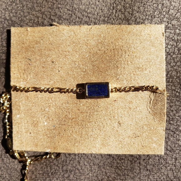 RARE Dainty Gold & Rectangle Blue Lapis Lazuli Chain Bracelet - Picture 10 of 14